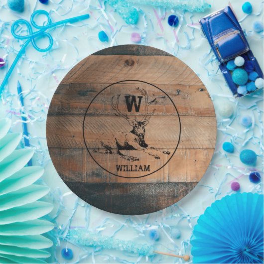 Aangepast bijtend hout, textiel en meer monogram papieren bordje (Feest)