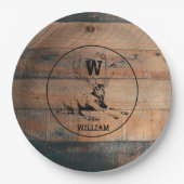 Aangepast bijtend hout, textiel en meer monogram papieren bordje (Voorkant)