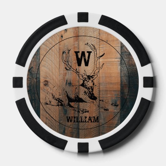 Aangepast bijtend hout, textiel en meer monogram poker chips (Voorkant)
