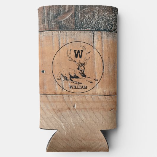 Aangepast bijtend hout, textiel en meer monogram seltzer blikjeskoeler (Achterkant)