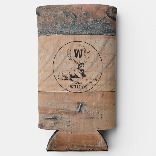 Aangepast bijtend hout, textiel en meer monogram seltzer blikjeskoeler (Voorkant)