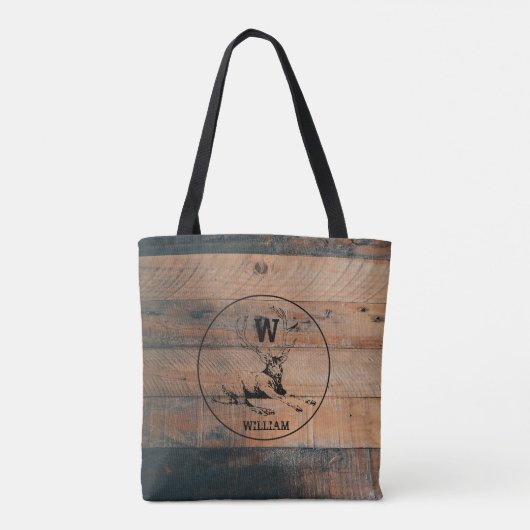 Aangepast bijtend hout, textiel en meer monogram tote bag (Achterkant)