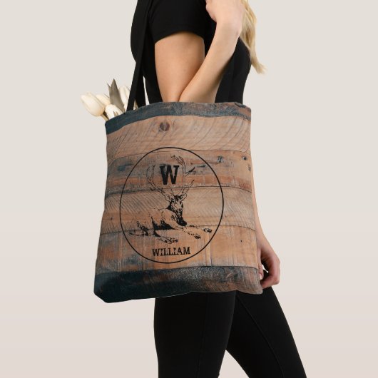Aangepast bijtend hout, textiel en meer monogram tote bag (Dichtbij)