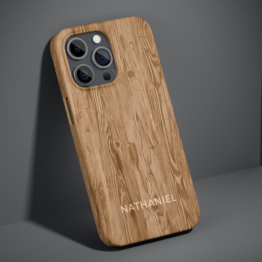 Aangepast bijtend Tan Brown gekleurd Faux Woodgrai iPhone Hoesje