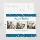 Aangepast blauw 3-fotosterren kerstBriefkaarten Feestdagenkaart (Voorkant / Achterkant)