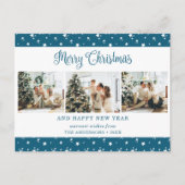 Aangepast blauw 3-fotosterren kerstBriefkaarten Feestdagenkaart (Voorkant)