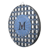 Aangepast blauw Abstract Scarab Patroonmonogram Dartbord (Voorkant Rechts)