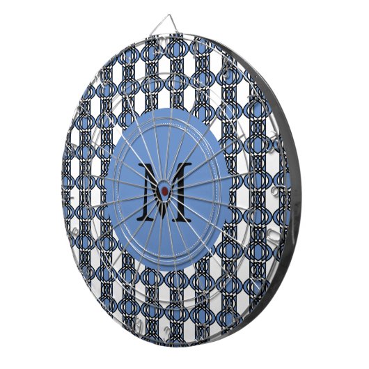Aangepast blauw Abstract Scarab Patroonmonogram Dartbord (Voorkant Rechts)