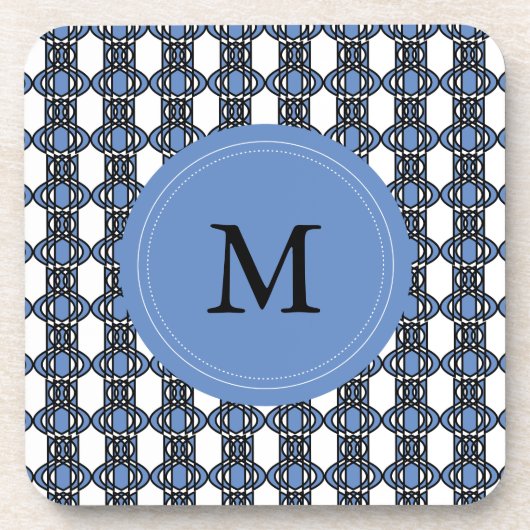 Aangepast blauw Abstract Scarab Patroonmonogram Drankjes Onderzetter (Voorkant)