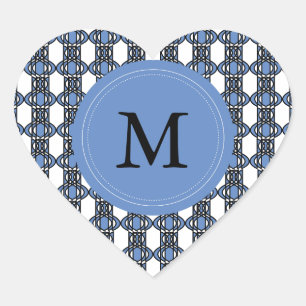 Aangepast blauw Abstract Scarab Patroonmonogram Hart Sticker