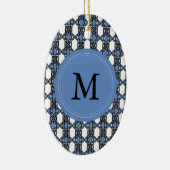 Aangepast blauw Abstract Scarab Patroonmonogram Keramisch Ornament (Rechts)