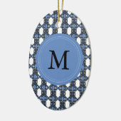 Aangepast blauw Abstract Scarab Patroonmonogram Keramisch Ornament (Links)