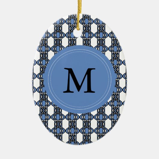 Aangepast blauw Abstract Scarab Patroonmonogram Keramisch Ornament (Voorkant)