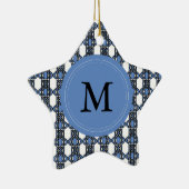 Aangepast blauw Abstract Scarab Patroonmonogram Keramisch Ornament (Rechts)