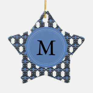 Aangepast blauw Abstract Scarab Patroonmonogram Keramisch Ornament