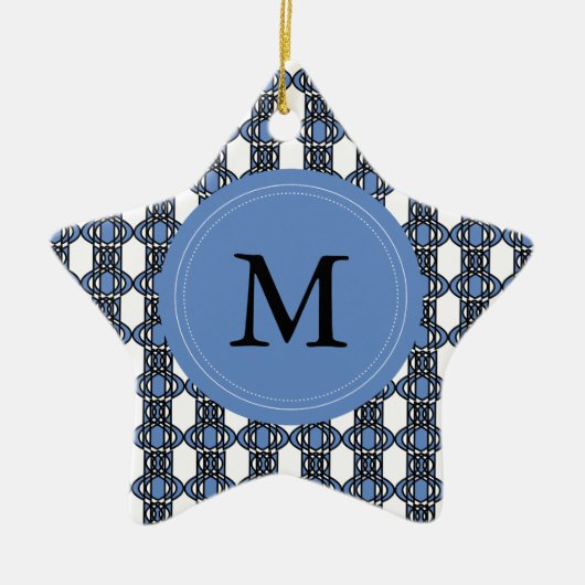 Aangepast blauw Abstract Scarab Patroonmonogram Keramisch Ornament (Voorkant)