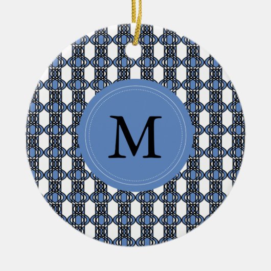 Aangepast blauw Abstract Scarab Patroonmonogram Keramisch Ornament (Voorkant)
