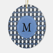Aangepast blauw Abstract Scarab Patroonmonogram Keramisch Ornament (Links)
