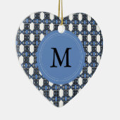 Aangepast blauw Abstract Scarab Patroonmonogram Keramisch Ornament (Rechts)