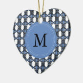 Aangepast blauw Abstract Scarab Patroonmonogram Keramisch Ornament (Links)