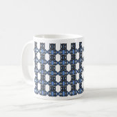 Aangepast blauw Abstract Scarab Patroonmonogram Koffiemok (Voorkant links)