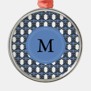 Aangepast blauw Abstract Scarab Patroonmonogram Metalen Ornament