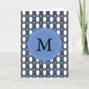 Aangepast blauw Abstract Scarab Patroonmonogram Notitiekaartje