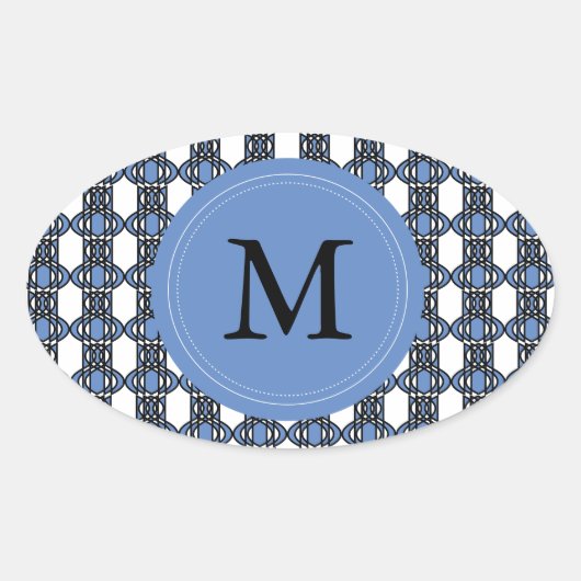 Aangepast blauw Abstract Scarab Patroonmonogram Ovale Sticker (Voorkant)