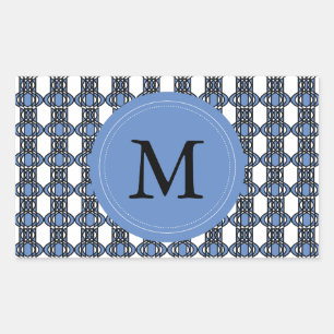 Aangepast blauw Abstract Scarab Patroonmonogram Rechthoekige Sticker