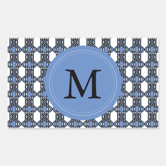 Aangepast blauw Abstract Scarab Patroonmonogram Rechthoekige Sticker (Voorkant)