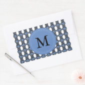 Aangepast blauw Abstract Scarab Patroonmonogram Rechthoekige Sticker (Envelop)