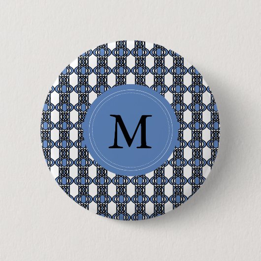 Aangepast blauw Abstract Scarab Patroonmonogram Ronde Button 5,7 Cm (Voorkant)