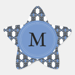 Aangepast blauw Abstract Scarab Patroonmonogram Ster Sticker