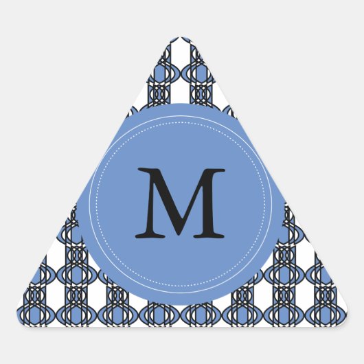 Aangepast blauw Abstract Scarab Patroonmonogram Sticker (Voorkant)