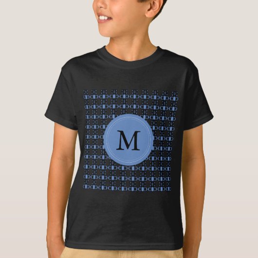Aangepast blauw Abstract Scarab Patroonmonogram T-shirt (Voorkant)