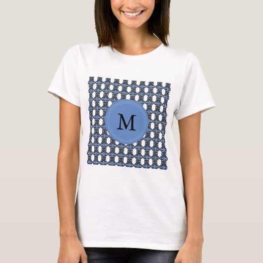 Aangepast blauw Abstract Scarab Patroonmonogram T-shirt (Voorkant)