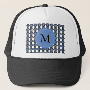 Aangepast blauw Abstract Scarab Patroonmonogram Trucker Pet