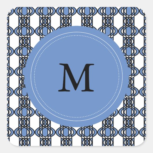 Aangepast blauw Abstract Scarab Patroonmonogram Vierkante Sticker (Voorkant)