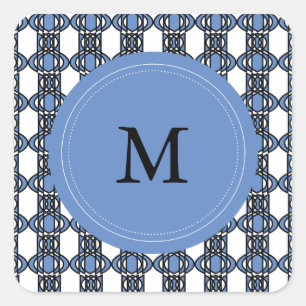 Aangepast blauw Abstract Scarab Patroonmonogram Vierkante Sticker