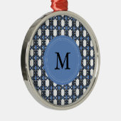 Aangepast blauw abstract scarabee patroon monogram metalen ornament (Rechts)