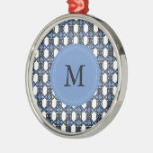 Aangepast blauw abstract scarabee patroon monogram metalen ornament (Links)