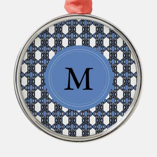Aangepast blauw abstract scarabee patroon monogram metalen ornament (Voorkant)