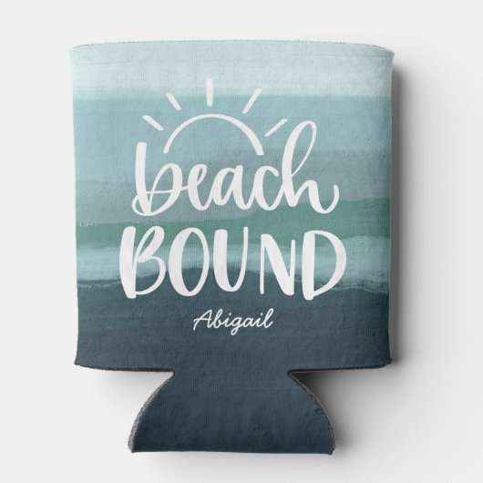 Aangepast blauw abstract zeegezicht aan het strand blikjeskoeler (Achterkant)