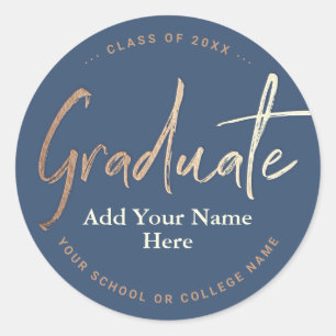 Aangepast blauw Afstuderen naam, College, Klasse v Ronde Sticker