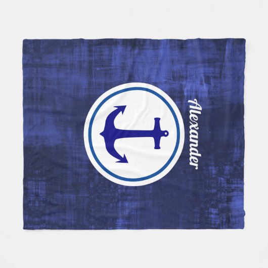 Aangepast blauw anker fleece deken (Voorkant (Horizontaal))