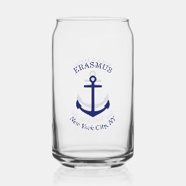 Aangepast blauw ankerembleem blikvorm glas