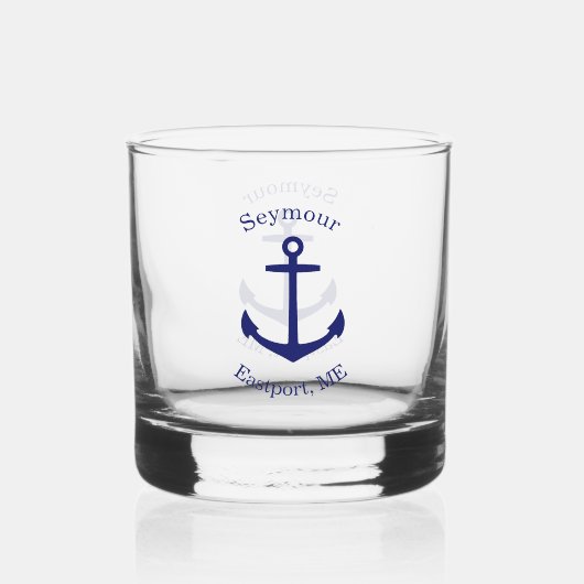 Aangepast blauw ankerembleem whisky glas (Voorkant)