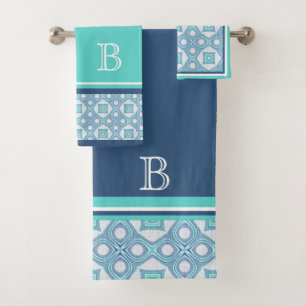Aangepast blauw Aqua Turquoise Green Hip Art Bad Handdoek