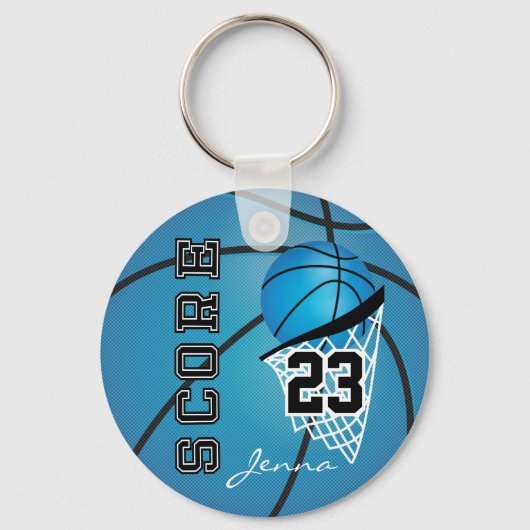 Aangepast blauw Basketball Sleutelhanger (Voorkant)