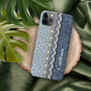Aangepast blauw batik Mosaic Floral Art Patroon iPhone 11 Pro Max Hoesje